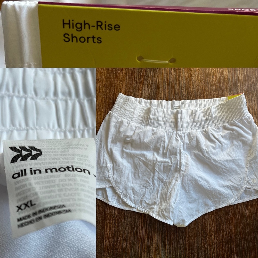 All In Motion HR Crinkle Shorts White with Pockets Lined XXL UPF 50+ Activewear